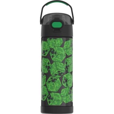 Imagem de THERMOS Garrafa isolada a vácuo de aço inoxidável Funtainer de 473 ml com tampa de bico largo, Minecraft, Modelo: F41101MIB6