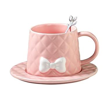 Imagem de GUIPAIHAI Caneca de café de cerâmica estilo nórdico, xícara de café para restaurante ocidental, caneca de chá quente, conjunto criativo de copos de água de cerâmica com design de alívio 3D acessórios de mesa (cor: rosa)
