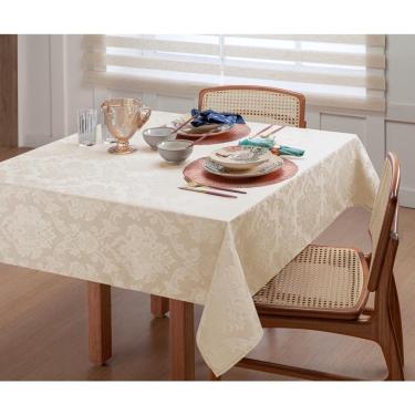 Toalha de Mesa Retangular em Tecido Jacquard Estampado Floral Azul Amarelo  e Verde - Enrolado Tecidos