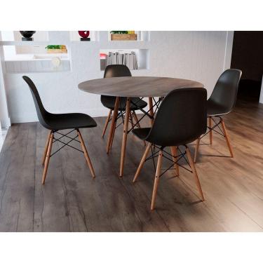 Imagem de Conjunto De Mesa De Jantar Eames Eiffel Redonda 110cm Tampo De Madeira Amêndoa Com 4 Cadeiras Pretas