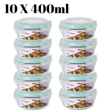 Imagem de Conjunto 10 Potes Vidro Hermético Mantimentos Marmita 400ml