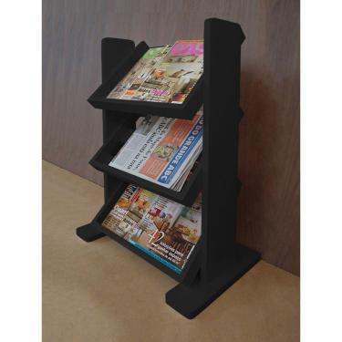 Imagem de Revisteiro De Piso Chão Porta Revistas Livros Preto Laca