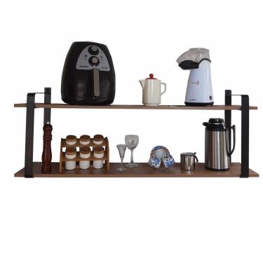 Imagem de Nicho Industrial Cozinha Prateleira Dupla Amêndoa Mdf 80Cm