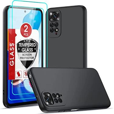 Imagem de Capa Capinha Colorida Silicone Soft-Touch Xiaomi Redmi Note 11 4G e Note 11S + 2 pedaços de película protetora de vidro temperado