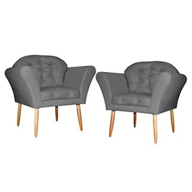 Imagem de Kit 02 Poltronas Decorativa Amélia Pés Palito Suede Cinza - DS Estofados