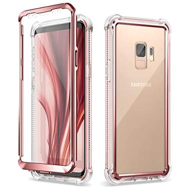 Imagem de Dexnor Capa compatível com Samsung Galaxy S9 com protetor de tela moldura galvanizada transparente capa traseira robusta 360 proteção total à prova de choque resistente para mulheres – Rosa metálico