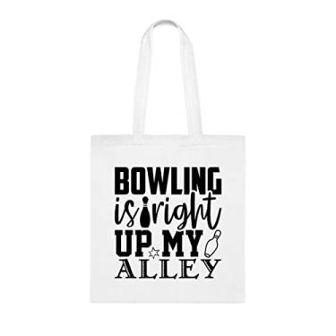 Imagem de Sacola Bowling Is Right Up My Alley, presente divertido, bolsa de ombro, bolsas reutilizáveis, ideia de de Natal, Branco