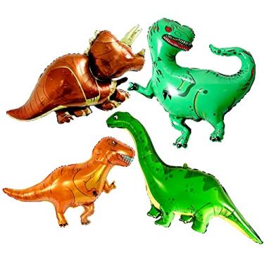 Imagem de Balões de dinossauro gigantes para artigos de festa de dinossauro – 130 cm | Balões de festa de dinossauro de dragão, 4 peças | Balões de metal de dinossauro para aniversário, chá de bebê e decorações de festa temáticas de dinossauro