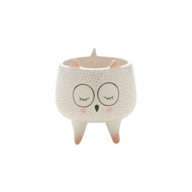 Imagem de Potiche Decorativo Cerâmica Sleeping Owl Branco 8,6 X 9,2cm