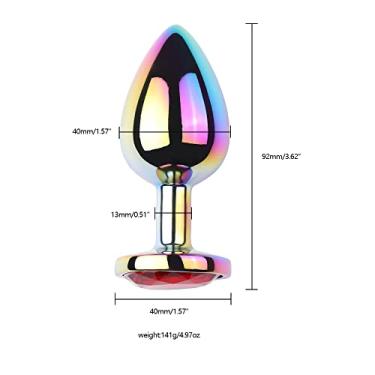 Imagem de Plug Anal de Aço Inoxidável Colorido Com Joia Na Base Grande