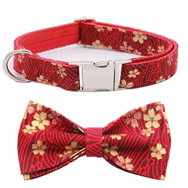 Imagem de Coleira de cachorro personalizada, coleiras de cachorro com padrão de flecha vermelha para cães médios com placa de nome gravada personalizada