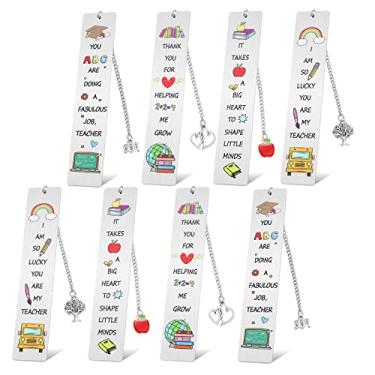 Imagem de 4 peças de marcadores de livro de apreciação de professores com pingente, "Thank You", marcadores de livro vintage de metal, presentes de professores, presentes de aniversário, aposentadoria, formatura, presente de fim de ano, material escolar de escritório