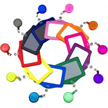 Imagem de Hyamass 10 peças porta-cartão multicolorido de couro PU ID crachá com molinete retrátil para crachá de identificação (Horizontal)