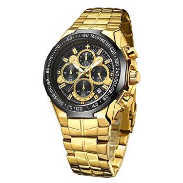 Imagem de Relógio masculino masculino de luxo, quartzo, aço inoxidável e metal, cronógrafo, impermeável, casual, com data.., Preto -, Cronógrafo