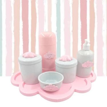 Imagem de Kit Higiene Porcelana Nuvem Rosa Garrafa Rosa 6Pçs - Tg Decor
