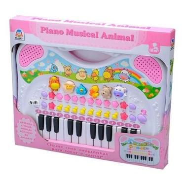 Piano Teclado Animal Brinquedo Infantil Sons Fazenda Sitio - ROSA