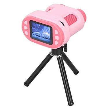 Imagem de Telescópio de lente dupla, câmera de microscópio de lente dupla, tela de 2 polegadas, 32G, cartão de armazenamento 5-200 x 6 amostras 1080FHD para escola (rosa)