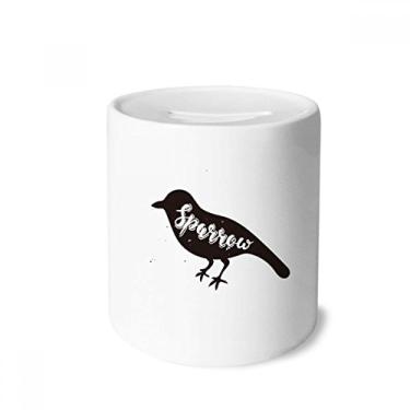 Imagem de DIYthinker Caixa de cerâmica Sparrow preta e branca Animal Dinheiro Porta-moedas Presente de Cofrinho