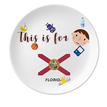 Imagem de Prato de porcelana com perfil de bandeira da Flórida para jantar redondo