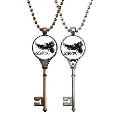 Imagem de OFFbb-USA Colar com pingente de corvo voando letra gótica asas chaveiro joia decoração de casal