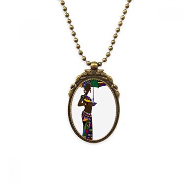 Imagem de DIYthinker Vestidos femininos negros aborígenes africanos colar vintage pingente de contas chaveiro