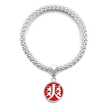 Imagem de DIYthinker Pulseira de prata chinesa legal com pingente de corrente ajustável com personagem chinês
