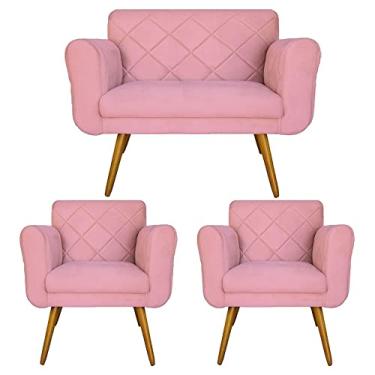 Imagem de Jogo Namoradeira e 2 Poltrona Decorativa Para Recepção Isabella Suede Rosa - LM DECOR