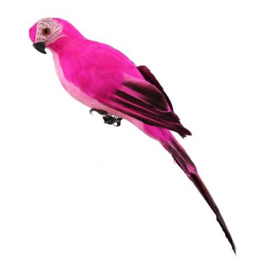 Imagem de Fenteer Simulação de papagaio estátua ornamentos suspensos para fotografia adereços arte arte artesanato falso pássaros emplumados estátua para paisagem decoração de árvore de parede, vermelho rosa