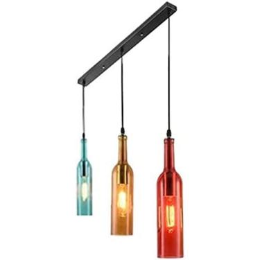 Imagem de Lâmpada Pingente De Garrafa De Vidro LED, Luminária Suspensa De Vento Industrial Vintage Luminária Pendente Com Abajur De Garrafa De Vinho De Vidro Colorido Retrô Luz De Jantar Lustre Ajustável Em