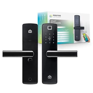 Imagem de Smart Fechadura Digital Wi-Fi de Embutir Positivo Casa Inteligente, Abertura por Senha, Biometria, Tag, Chave e Aplicativo, Preta com Maçaneta