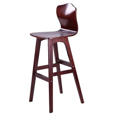 Imagem de Banquetas de bar de madeira com cadeira de jantar ergonômica com encosto alto banquinho alto (marrom) cadeiras de bar (cor: marrom)