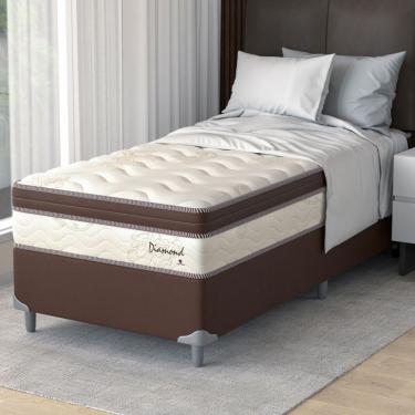 Imagem de Cama Box Solteiro com Colchão Diamond Euro MR (63x88x188) Bege e Marrom