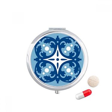 Imagem de Blue Talavera Flower Ilustração Decorativa Bolsa de Comprimidos para Viagem Caixa de Armazenamento de Remédio e Drogas Dispenser Espelho Presente
