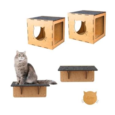 Imagem de Melhor kit Playground Brinquedo para Gatos Mdf Reforçado 4mm Gatificação Parquinho 4 peças Prateleiras e Nichos - Box Fan