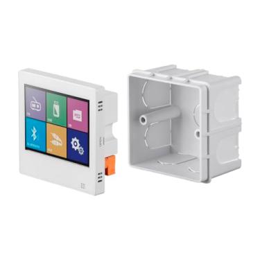 Imagem de Monoprice Amplificador de música de parede 136375, 40 watts com tela sensível ao toque Bluetooth 4.1, auxiliar de nível de linha, rádio FM e controle remoto infravermelho sem fio – Áudio comercial