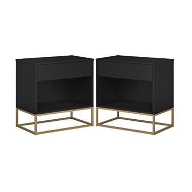 Imagem de Kit 2 Mesas de Cabeceira Industrial C/Gaveta e Nicho Preto Base de Ferro Dourado