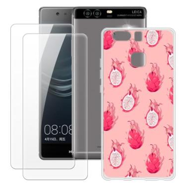 Imagem de MILEGOO Capa para Huawei P9 + 2 peças protetoras de tela de vidro temperado, à prova de choque, capa de TPU de silicone macio para Huawei P9 (5,2 polegadas)