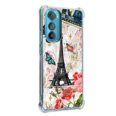 Imagem de Beaucov Capa para Motorola Edge 2022, Torre de Paris, proteção contra quedas, borboleta, à prova de choque, capa protetora de corpo inteiro, resistente a arranhões para Moto Motorola Edge 2022