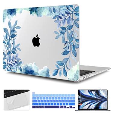 Imagem de TWOLSKOO Compatível com MacBook Pro de 13 polegadas 2022 2021 2020-2016 A2338 M2/M1 A2251 A2289 A2159 A1989 A1706, capa rígida de plástico, película de teclado e protetor de tela, azul floral