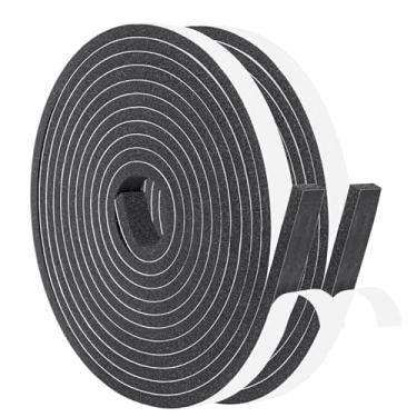 Imagem de Yotache Tiras de espuma com adesivo 1/5.1 cm x 1/10.2 cm, fita de espuma de neoprene de alta densidade para isolamento de portas e janelas, 2 rolos x 3 metros de comprimento cada, total de 26 pés de