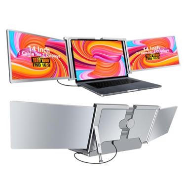 Imagem de moonka Monitor portátil triplo para laptop, extensor de tela USB-C de 14 polegadas FHD 1080P 16:10 para Windows MacOS, Plug and Play para laptop tipo C/USB-A de 13 a 17,3 polegadas (uma conexão USB-C)
