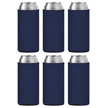 Imagem de TahoeBay 6 mangas finas de lata – Coolers de cerveja de neoprene em branco – Compatível com RedBull de 325 ml, Michelob Ultra, seltzer de garra branca, Azul marinho, 12oz, 6
