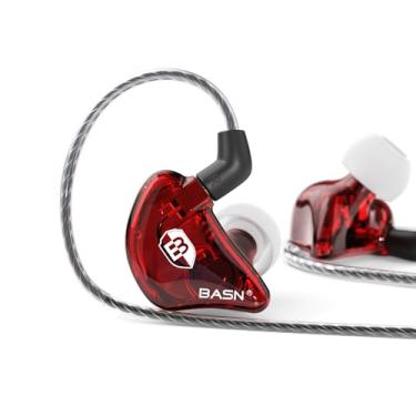 Imagem de BASN Bsinger PRO Monitores intra-auriculares híbridos dinâmicos duplos dois cabos MMCX removíveis músicos fones de ouvido intra-auriculares (vermelho)