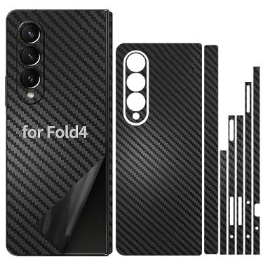 Imagem de SUKIDIOVQ Adesivo para celular Samsung Galaxy Z Fold 4, fibra de carbono, vinil 3M, ultrafino, ultraleve, película protetora de vidro para câmera com bordas traseiras