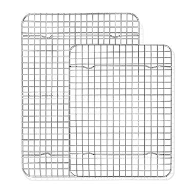Imagem de TeamFar Rack de resfriamento, 2 unidades de aço inoxidável (38 cm e 30 cm) para assadeira de forno, grade de arame resistente para biscoitos, bacon de frango, saudável e sem ferrugem, pode ser lavado