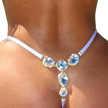 Imagem de Calcinha fio dental de cristal com pingente de gota de água com strass tanga de strass calcinha fio dental calcinha fio dental corrente de cintura para mulheres, Medium, liga metálica, Liga metálica.