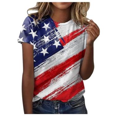 Imagem de Howstar Camisetas femininas 4 de julho gola redonda manga curta girassol bandeira americana camiseta 2024 verão patriótico top, Vinho B2, XXG