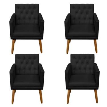 Imagem de Kit 4 Poltronas Capitone Decorativa para Sala de Estar Recepção Sala de Espera estofada pés palito madeira MOBLAN Decor (Preto)