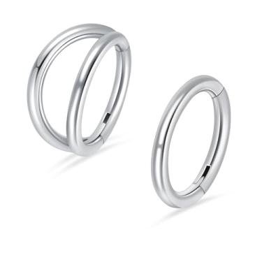 Imagem de PIERCINGBOY 2 peças de anéis de nariz de titânio 20G 18G 16G argola dupla diâmetro 6 mm a 10 mm septo clicker piercing de nariz para mulheres homens pequenos brincos de argola articulada cartilagem