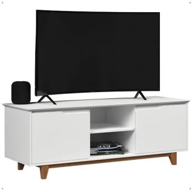 Imagem de Rack Flow 2 Portas Bancada Sala Estar Tv 48 50 55 Polegadas Pés Madeira Maciça Decoração Clássica - Lojas RPM (Branco)